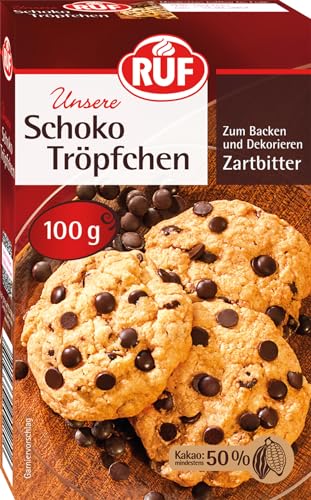 RUF Schoko-Tröpfchen Zartbitter, backfeste Schokoladen-Tropfen zum Backen & Dekorieren von Kuchen & Co., Topping für Porridge, glutenfrei & vegan RUF Schoko-Tröpfchen Zartbitter, backfeste Schokoladen-Tropfen zum Backen & Dekorieren von Kuchen & Co., Topping für Porridge, glutenfrei & vegan von RUF