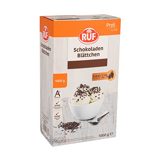 RUF Schokoladen-Blättchen Kakao, min. 32% Kakaoanteil, crunchy Schoko-Streusel für Eisbecher, Kuchen, Torten, Waffeln und Desserts, 1x1000g von RUF