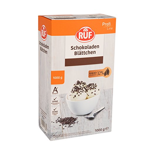 RUF Schokoladen-Blättchen, mind. 32% Kakaoanteil, klassisches Schoko-Dekor für den leichten Crunch auf Eisbechern, Kuchen, Torten und Dessserts, 1x1000g von RUF