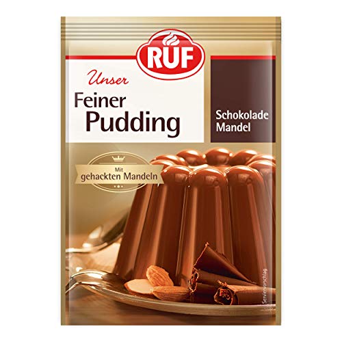 RUF Feiner Schokolade-Mandel-Pudding, mit gehackten Mandeln, glutenfrei und vegan, nur mit Milch und Zucker aufkochen, 14er Pack (14 x 3 x 50g) von RUF