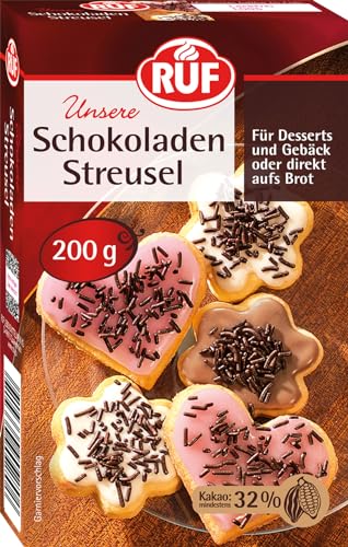 RUF Schokoladen-Streusel, Schoko-Dekor für bunte Plätzchen, Kuchen, Muffins, Pudding und Eis oder als Streusel auf Brot, glutenfrei und vegan, 1 x 200g RUF Schokoladen-Streusel, Schoko-Dekor für bunte Plätzchen, Kuchen, Muffins, Pudding und Eis oder als Streusel auf Brot, glutenfrei und vegan, 1 x 200g von RUF