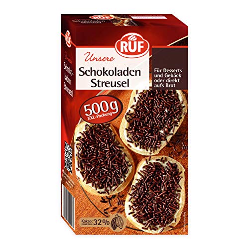RUF Schokoladen-Streusel XXL, 500 g Schoko-Streusel auf Brot, für bunte Plätzchen, Kuchen, Muffins, Pudding und Eis, glutenfrei und vegan RUF Schokoladen-Streusel XXL, 500 g Schoko-Streusel auf Brot, für bunte Plätzchen, Kuchen, Muffins, Pudding und Eis, glutenfrei und vegan von RUF