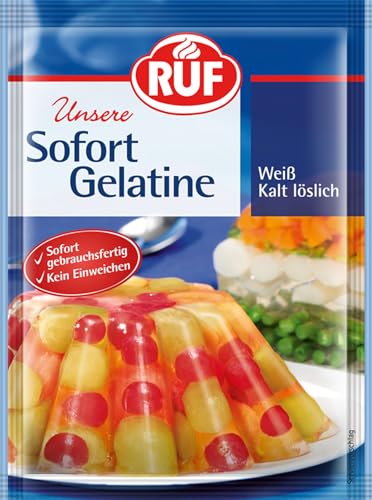 RUF Sofort-Gelatine, Gelatinepulver kalt löslich, Speise-Gelatine ohne Einweichen und Erhitzen, Pulver-Gelatine für Desserts, zum Backen & Kochen RUF Sofort-Gelatine, Gelatinepulver kalt löslich, Speise-Gelatine ohne Einweichen und Erhitzen, Pulver-Gelatine für Desserts, zum Backen & Kochen von RUF