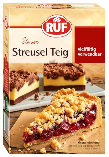 RUF Streusel Kuchen, Backmischung für Streuselteig, Mischung für Obst-Kuchen mit Pudding oder Apple Crumble, vegan von RUF