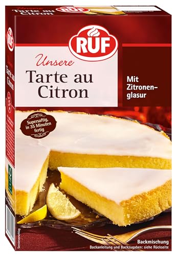 RUF Tarte au Citron, Backmischung für einen schnellen Zitronen-Kuchen französischer Art, Zitronen Tarte mit fruchtiger Zitronen-Glasur von RUF