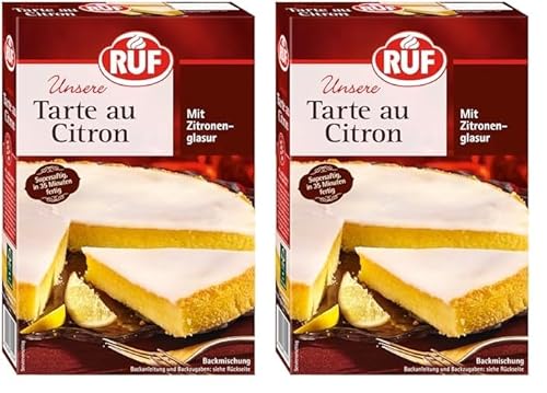 RUF Tarte au Citron, Backmischung für einen schnellen Zitronen-Kuchen französischer Art, mit fruchtiger Zitronen-Glasur (Packung mit 2) von RUF