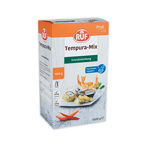 RUF Tempura-Teig-Mischung, für einen locker-krossen-Teigmantel, zum Ausbacken von Gemüse, Fisch, Fleisch oder Garnelen, laktosefrei, nur Wasser zugeben, 1x1000g von RUF