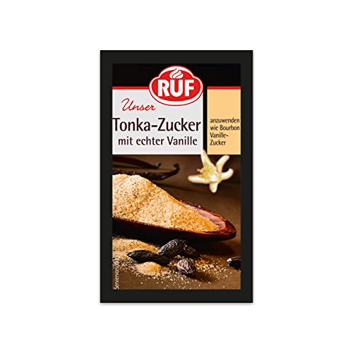 RUF Tonka-Zucker mit echter Bourbon-Vanille, aromatisierter Zucker mit gemahlener Tonkabohne & Bourbon-Vanilleextrakt, glutenfrei, vegan, 3 x 8g von RUF