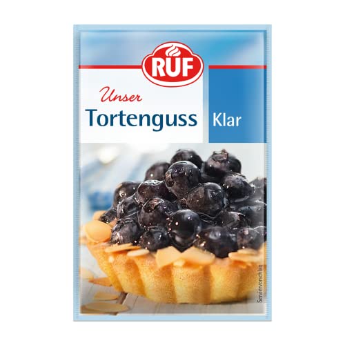 RUF Tortenguss klar, für Obstböden, Torten, Mini-Cakes und Tartlets, ohne tierische Gelatine, zuckerfrei, schnelle Zubereitung, glutenfrei, 48er Pack (48x3x12g) von RUF