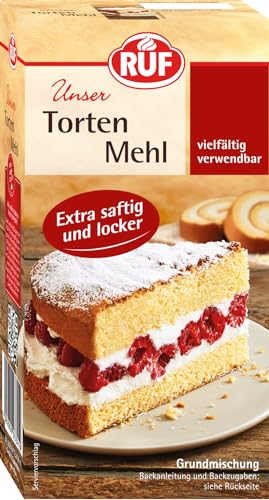 RUF Tortenmehl, Backmischung für lockeren Tortenboden, gelingsicher und schnell zubereitet, für Rührteig als Basis von Mini-Cakes, Schichttorte von RUF