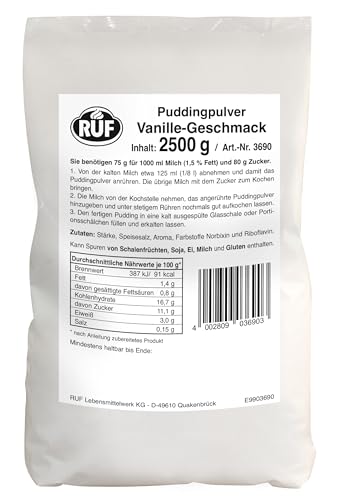 RUF Vanillepudding-Pulver zum Kochen, Großpackung ideal geeignet für Großküche, Kantine, Hotel und Restaurant-Küche, glutenfrei, ohne Allergene, 1x2500g von RUF