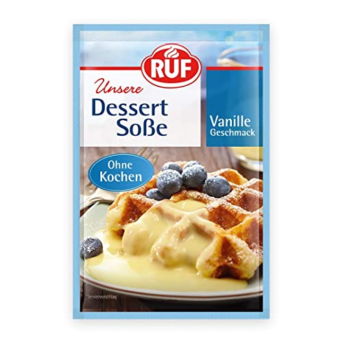 RUF Vanillesosse ohne Kochen, gezuckert, passt optimal zu Nachtisch und Dessert, einfache Zubereitung, glutenfrei und vegan, 34er Pack (34x3x24g) von RUF