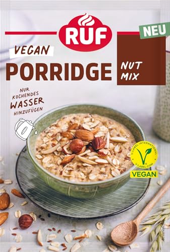 RUF Veganes Porridge Nuts & Oats, Oatmeal mit Mandeln, Haselnüssen & Leinsamen, einfache Zubereitung, im praktischen Portionsbeutel, 1 x 60 g von RUF