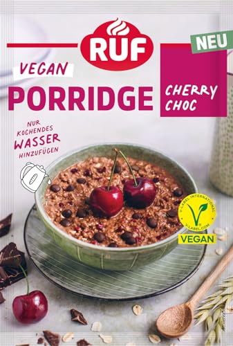 RUF Veganes Porridge Oat Cherry Choc, Oatmal mit Zartbitter-Schokolade & Kirschen, einfache Zubereitung, im praktischen Portionsbeutel, 1 x 60 g von RUF