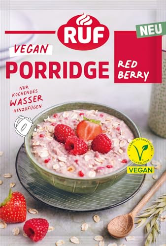 RUF Veganes Porridge Red Berry Oats, Haferbrei mit Erdbeeren & Himbeeren, einfache Zubereitung, Oatmeal im praktischen Portionsbeutel, 1 x 60 g von RUF
