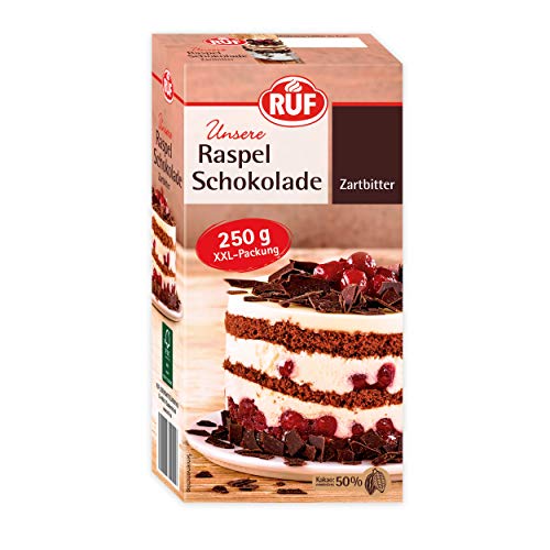 RUF Raspelschokolade Zartbitter, hauchdünne geraspelte Schokolade, Schoko-Raspeln, ideal für Kuchen, Torten & Muffins, glutenfrei & vegan, 1 x 250g von RUF