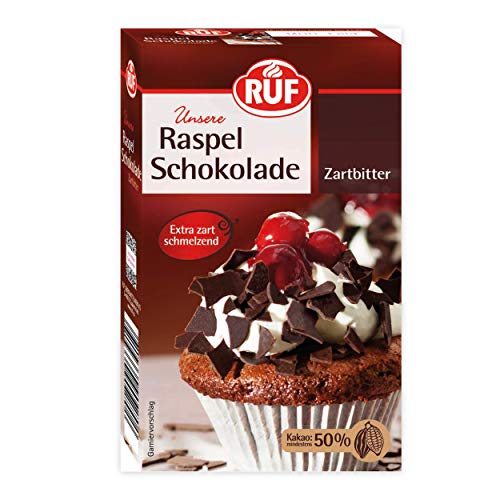 RUF Zartbitter Raspelschokolade, geraspelte Schokolade im 100g Pack, haudünn, ideal zum Ummanteln von Torten, glutenfrei und vegan, 11er Pack (11x100g) von RUF