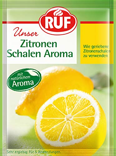 RUF Zitronen-Schalen-Aroma, natürliches Zitronenaroma zum Verfeinern von Kuchen, Cremes & herzhaften Speisen, glutenfrei, vegan, 25er Pack, 25 x 20g von RUF