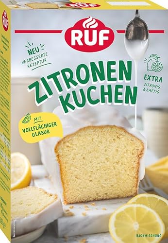 RUF Zitronenkuchen, Backmischung für einen Kastenkuchen aus besonders zitronigem Rührteig mit vollflächiger Glasur RUF Zitronenkuchen, Backmischung für einen Kastenkuchen aus besonders zitronigem Rührteig mit vollflächiger Glasur von RUF