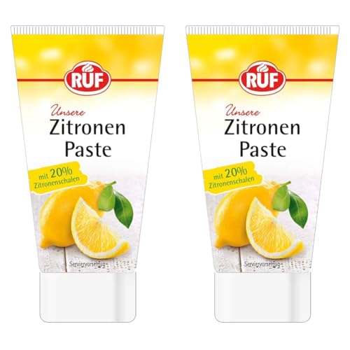 RUF Zitronenpaste, Aromapaste in der Dosier-Tube, mit natürlichem Zitronen-Aroma, zum Aromatisieren von Kuchen & Tortencremes, glutenfrei, vegan, 50g (Packung mit 2) von RUF