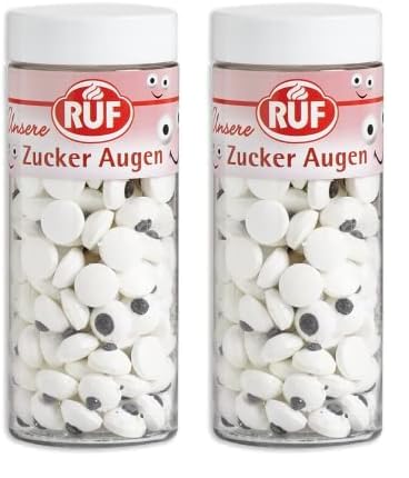 RUF Zucker-Augen, essbare Deko-Augen zum Verzieren von Cookies, Muffins, Cupcakes & Törtchen, für Halloween, Weihnachten & Kinder-Geburtstage, 1 x 75g (Packung mit 2) von RUF