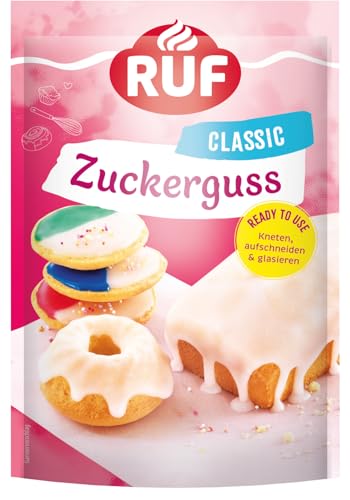 RUF Zuckerguss fertig, sofort einsetzbar, knetbare Zucker-Glasur für Kuchen & Gebäck, Basis Zucker-Glasur zum Einfärben & Aromatisieren, 1 x 150g von RUF