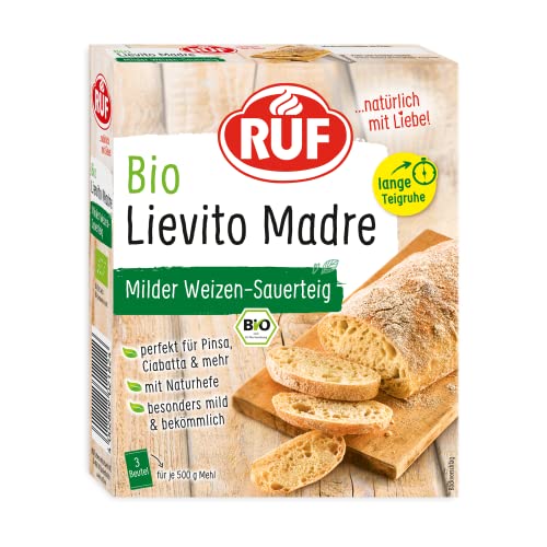 RUF italienische Bio Lievito Madre, Profizutat für milden Weizen-Sauerteig mit natürlicher getrockneter Hefe (Mutterhefe), Verwendung statt für Ciabatta, Pinsa oder Pizzateig, 3x35g von RUF
