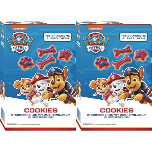 RUF x PAW Patrol Cookie Backmischung mit Himbeer-Geschmack, inkl. Zuckerglasur und mit Keks-Ausstechern in Hundepfoten- und Knochen-Form, 1 x 475g (Packung mit 2) von RUF