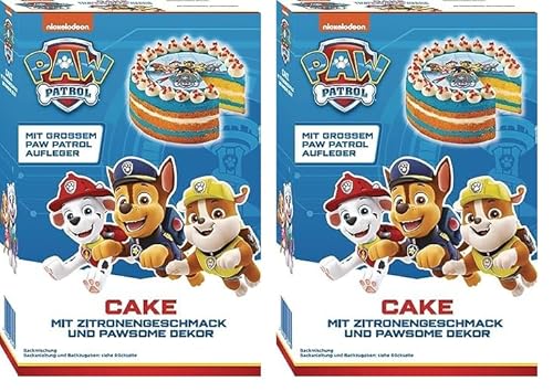 RUF x PAW Patrol Kuchen Backmischung mit Zitronen-Geschmack, für eine bunte Torte inkl. PAWfect Dekor und großem PAW Patrol Oblaten-Aufleger, 1 x 307g (Packung mit 2) von RUF