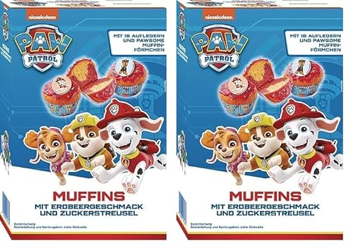 RUF x PAW Patrol Muffin Backmischung mit Erdbeer-Geschmack, für 12 Paw Patrol Muffins, inkl.16 Oblaten-Auflegern und PAWsome Muffin-Förmchen, 1 x 394g (Packung mit 2) von RUF