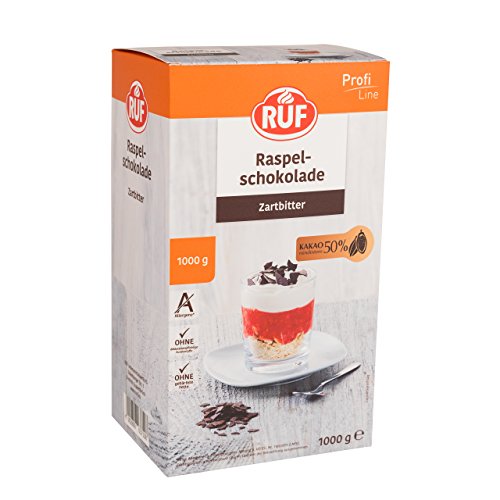 RUF Raspel-Schokolade Zartbitter, mind. 50% Kakaoanteil, zum Garnieren von Torten, Gebäck und Eis, Großpackung für den Vorratsschrank, 1x1000g von RUF