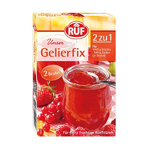 RUF Gelierfix 2 zu 1, Geliermittel zum Einkochen und Gelieren von Marmelade, Konfitüre & Gelee, glutenfrei & vegan, 17 Stück, 25g von RUF