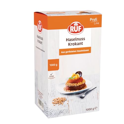 RUF Haselnuss-Krokant, geröstete Haselnüsse karamellisiert, knuspriges Topping für Frankfurter Kranz, Torten, Eis und Gebäck, glutenfrei & vegan, 1x1000g von RUF