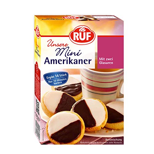 RUF Mini-Amerikaner, Backmischung für Gebäcktaler mit Kakao-Glasur und Zitronen-Glasur, ergibt 14 Stück, kurze Backzeit von nur 10 Minuten, 8er Pack (8x290g) von RUF