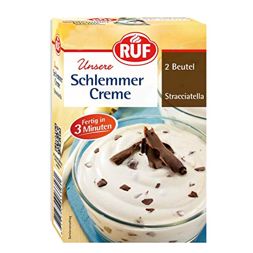 RUF Schlemmercreme Stracciatella, schnelle Zubereitung ohne Kochen, lockeres Creme-Dessert mit feinen Schokoladenstückchen, glutenfrei, 10 x 2 Beutel von RUF