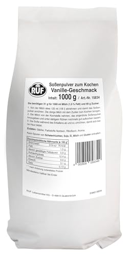 RUF Vanillesoße zum Kochen, Großpackung, ohne Zucker zum selber süssen, perfekt zu Süßspeisen, Nachtisch, Wackelpudding und Schokokuchen, ohne Allergene, 1x1000g von RUF