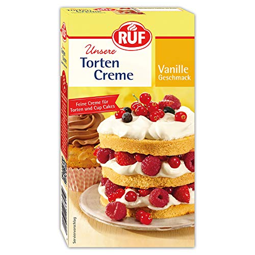 RUF Torten-Creme Vanille, luftig lockere Creme mit feiner Vanillenote für Torten und Cupcakes, vielseitg abwandelbar, glutenfrei, 1 x 100g Pack von RUF