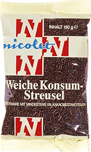 nicolet weiche Konsum-Streusel, Schoko-Dekor-Klassiker für Weihnachts-Plätzchen, Dessert und Eis, ursprüngliche Rezeptur, glutenfrei, 30er Pack (30x150g) von RUF