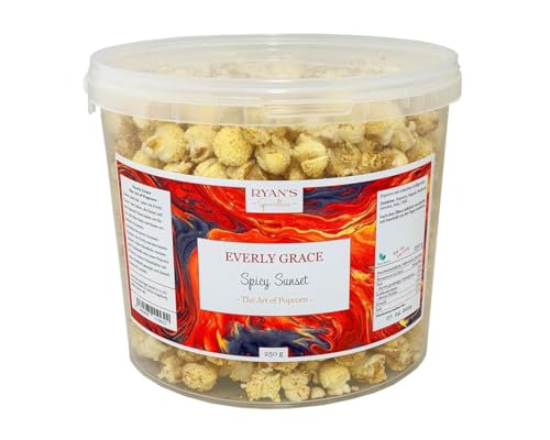 Everly Grace Popcorneimer – Spicy Sunset, 250 g – Popcorn-Eimer würzigem Popcorn - Popcornbucket mit BBQ-Gewürz und Chili-Kick aus unserer Manufaktur in Augsburg, Deutschland von Everly Grace