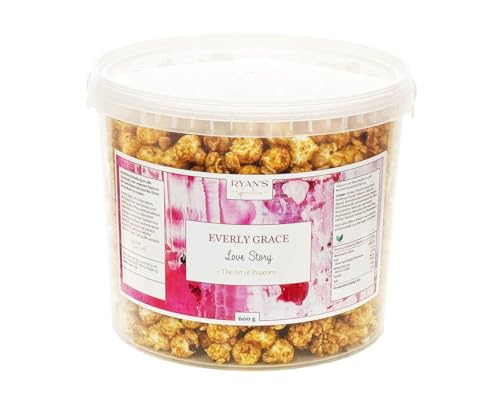 Everly Grace Popcorn – Love Story, 600 g – Popcorneimer mit Mandeln, Bourbon Vanille und Rosenblüten, handgemacht in Deutschland von Everly Grace