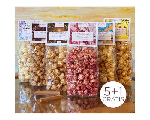 Everly Grace Popcorn-Bundle – Popcorn-Set mit 6 einzigartigen Sorten, je 100 g – Handgemacht in unserer Heißluft-Popcorn Manufaktur in Augsburg von Everly Grace