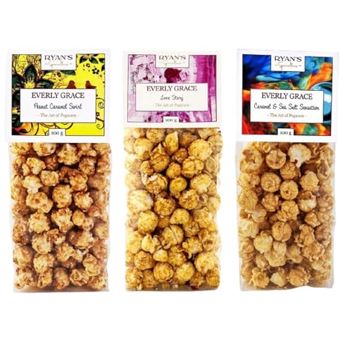 Everly Grace Popcorn Originals Bundle – Caramel & Sea Salt Sensation, Peanut Caramel Swirl, Love Story, je 100 g Popcorn-Tüten aus unserer Manufaktur in Augsburg, Deutschland Everly Grace Popcorn Originals Bundle – Caramel & Sea Salt Sensation, Peanut Caramel Swirl, Love Story, je 100 g Popcorn-Tüten aus unserer Manufaktur in Augsburg, Deutschland von Everly Grace