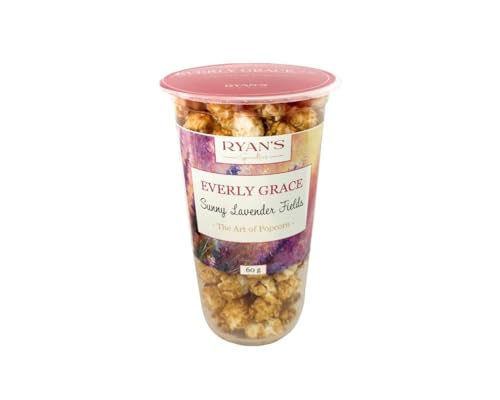 Everly Grace Popcorn – Sunny Lavender Fields, 60 g, Gourmet-Popcorn-Becher mit Zitronen-Lavendel-Überzug, Handgefertigt in Deutschland, Sommerlicher Snack für Genießer, Perfekt für unterwegs von Everly Grace