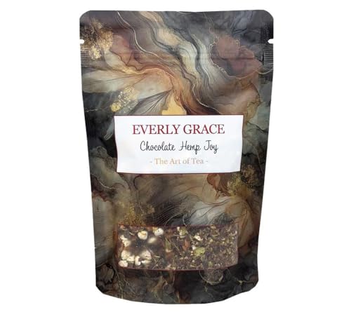 Everly Grace Tee Chocolate Hemp Joy – Bio Kräutertee mit Kakaoschalen, Kurkuma, Hanfsamen & Buchweizen, 80 g – Lose Mischung, koffeinfrei, vegan – Wärmender Genuss für Entspannung und Wohlbefinden von Everly Grace