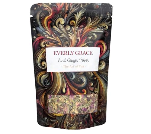 Everly Grace Vivid Ginger Power – Bio-Ingwertee ohne Koffein, 60 g – Kräutertee mit Apfel, Zitronenschale und Rosenblüten – Handgefertigt in kleinen Chargen in Augsburg von Everly Grace