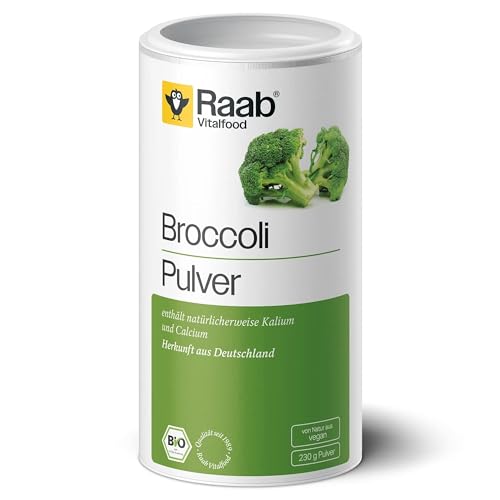 Raab Vitalfood Bio Broccoli Pulver, 100% Brokkoli-Pulver ohne Zusätze, enthält Kalium und Calcium, ideal für grüne Smoothies & Suppen, vegan, glutenfrei, 1x 230 g Dose von Raab Vitalfood
