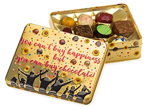 Präsentdose "You can`t buy Happiness, but you can buy chocolate!" 125g, Manufakturqualität!, handgefertigt von den Konditoren der Confiserie Rabbel...für ein Lächeln mehr am Tag von Rabbel