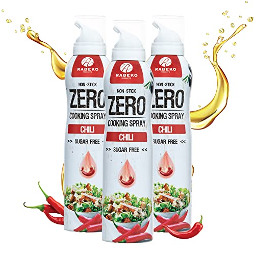 Rabeko Zero Kochspray kalorienarm | CHILI | 800 Portionen,2 kcal pro Sprühstoß| Pfannenspray zum Braten, Grillen & Backen| ohne Zusätze, ohne Zucker | Gluten und Laktosefrei 3 x 200ml von Rabeko Products