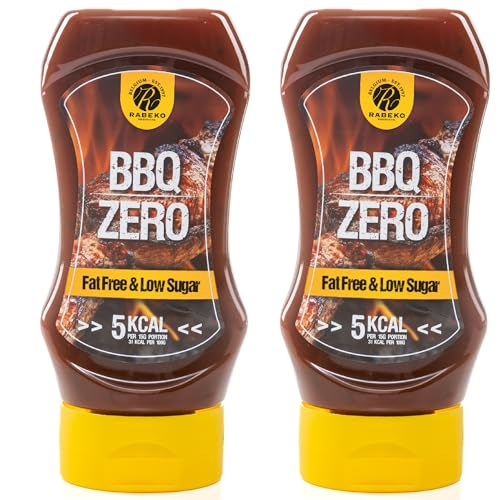 Rabeko Zero Sauce -American BBQ, 2 x 350ml ohne Zucker & wenig Fett - gesunde Low Carb Produkte kalorienreduziert fettreduziert für Salat, Pommes Frites, Burger, Grill - Gluten und Laktosefrei von Rabeko Products