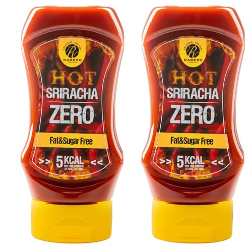 Rabeko Zero Sauce -Sriracha Scharf, 2 x 350ml ohne Zucker & wenig Fett - gesunde Low Carb Produkte kalorienreduziert fettreduziert für Salat, Pommes Frites, Burger, Grill - Gluten und Laktosefrei von Rabeko Products